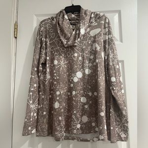 Snowflake design taupe/tan & off white relaxed cowl neck tunic by Sakurafina